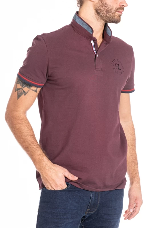 Polo in cotone piquet con colletto alla coreana GERONI BORDEAUX