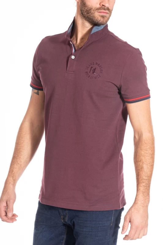 Polo in cotone piquet con colletto alla coreana GERONI BORDEAUX